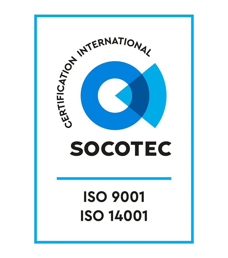 Socotec logo with ISO9001 and ISO14001 certifications